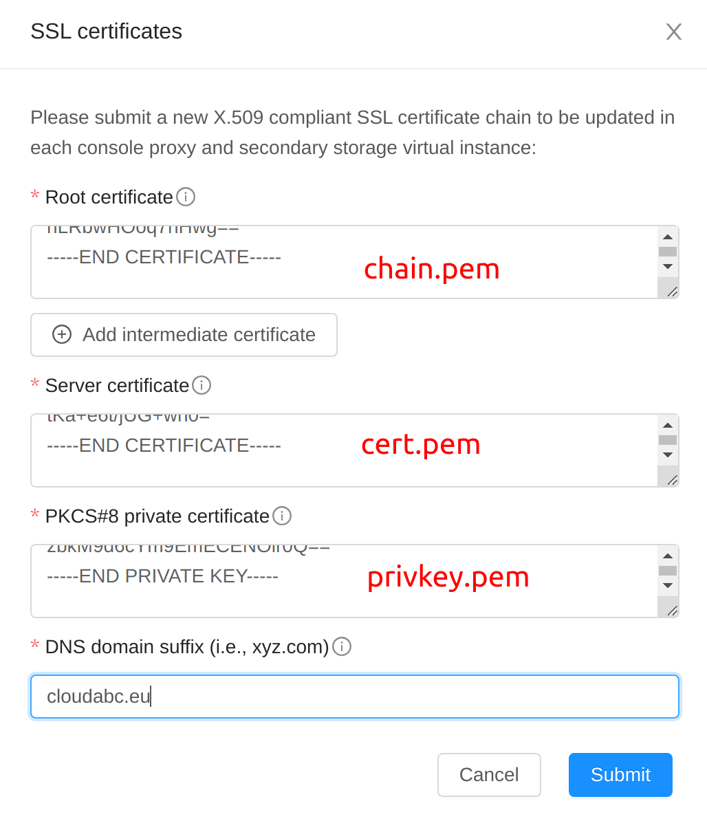 Upload SSL certificate