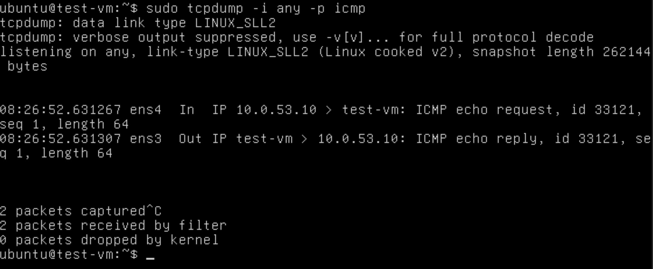 Tcpdump result in test vm