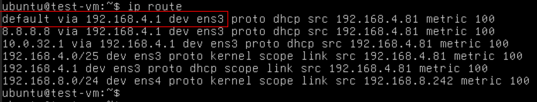 IP route in test vm