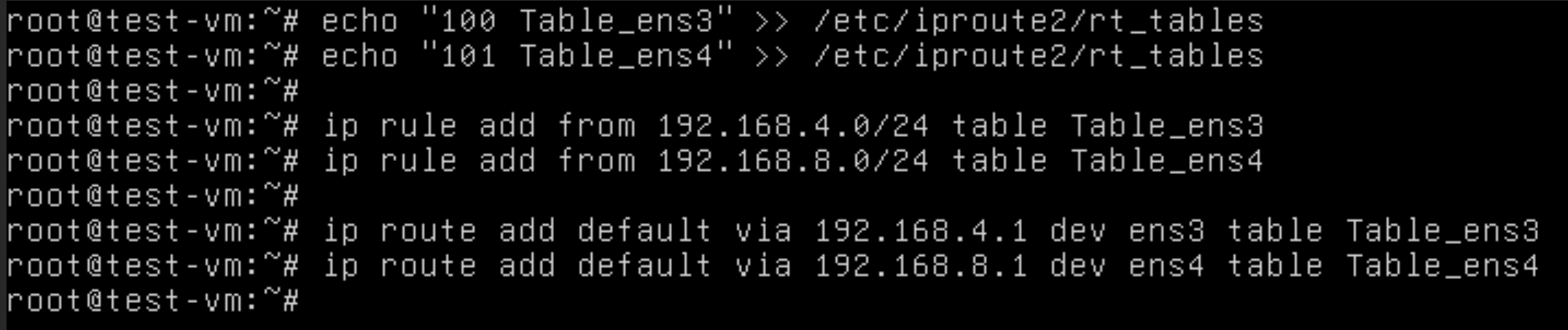 IP rule changes in test vm