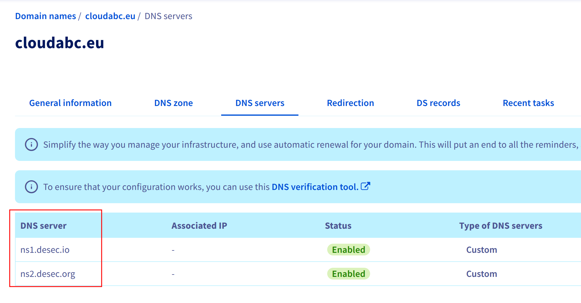 DNS servers in old provider