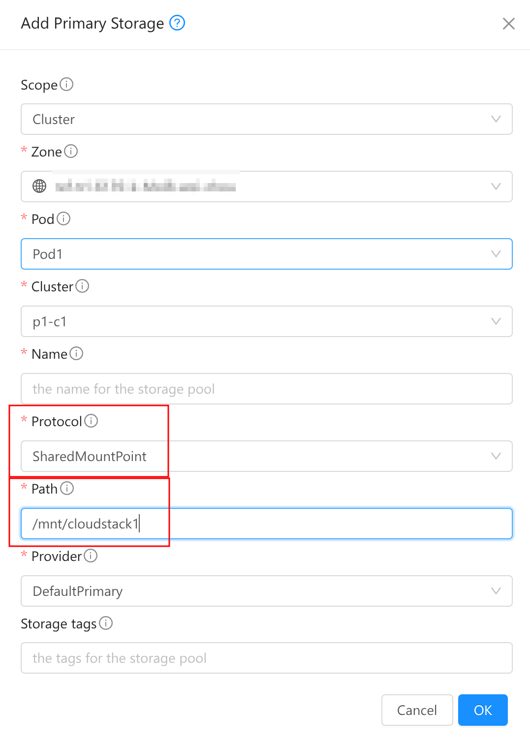 Add SharedMountPoint Storage Pool